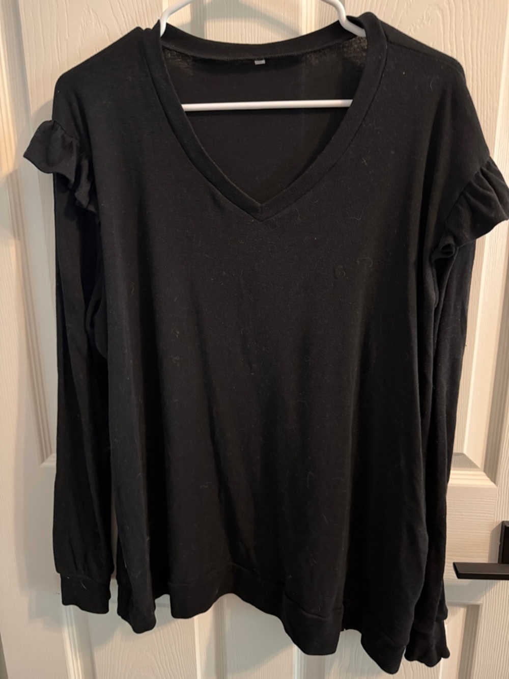 Amazon Black V-Neck Ruffle Sleeve Sweatshirt